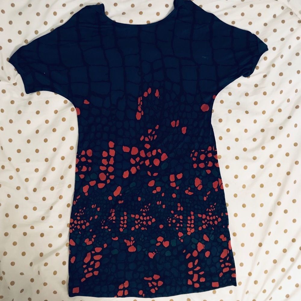 tibi S-XS Blue Patterned Cold Shoulder Dress